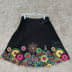 Desigual Black Lace Skirt with Colorful Floral Design